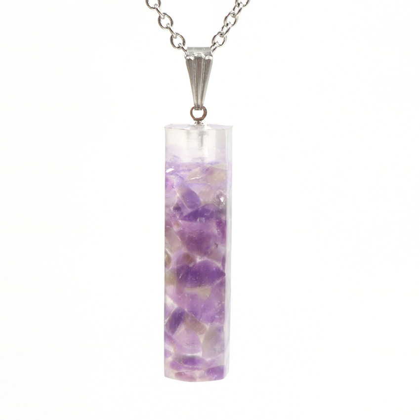 Handmade Chip Stone Hexagonal Prism Pendant Necklace for Women Men Gemstone & Crystal Column Pendants Jewelry