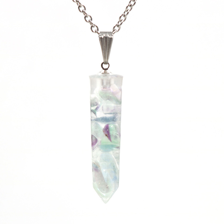 Handmade Chip Stone Point Pendant Necklace for Women Men Gemstone & Crystal Bullet Hexagonal Cone Pendants Jewelry