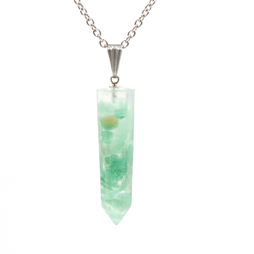 Handmade Chip Stone Point Pendant Necklace for Women Men Gemstone & Crystal Bullet Hexagonal Cone Pendants Jewelry