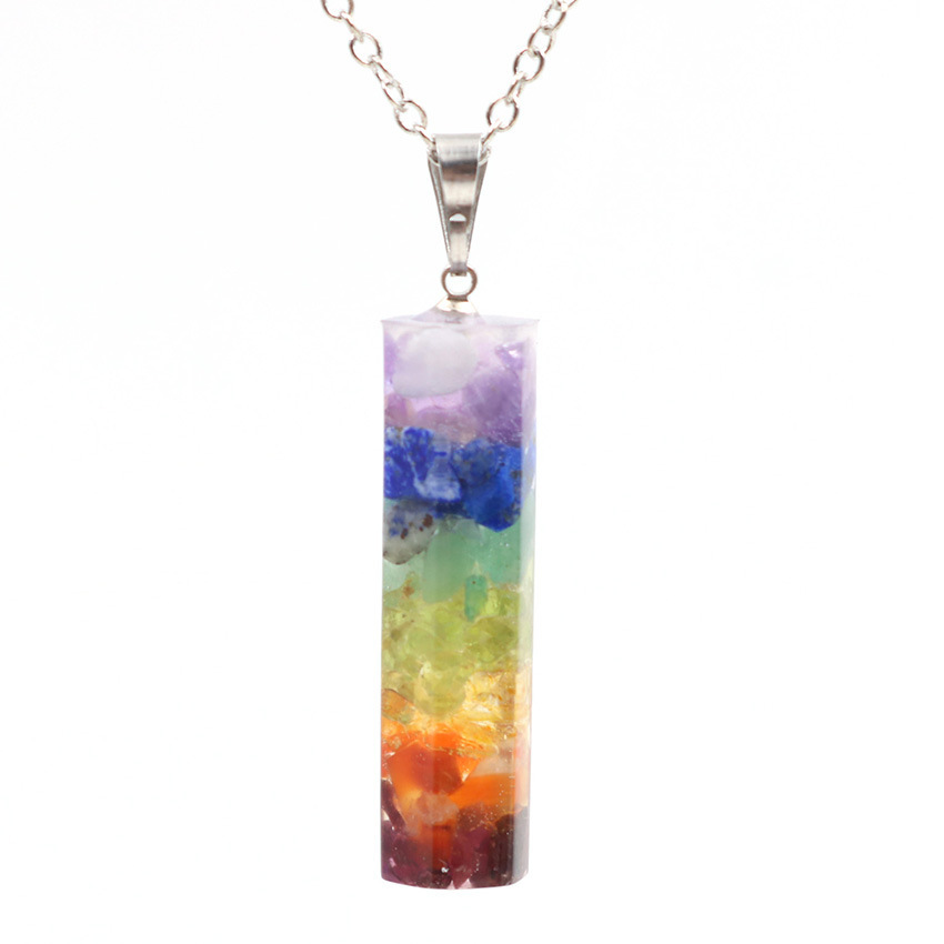 Handmade Chip Stone Hexagonal Prism Pendant Necklace for Women Men Gemstone & Crystal Column Pendants Jewelry