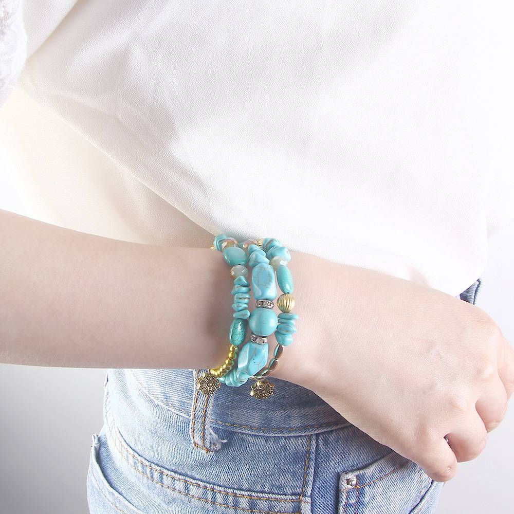 Bohemian Mix Bead Multi Layer Versatile Statement Bracelets Bangles Sparkly Crystal