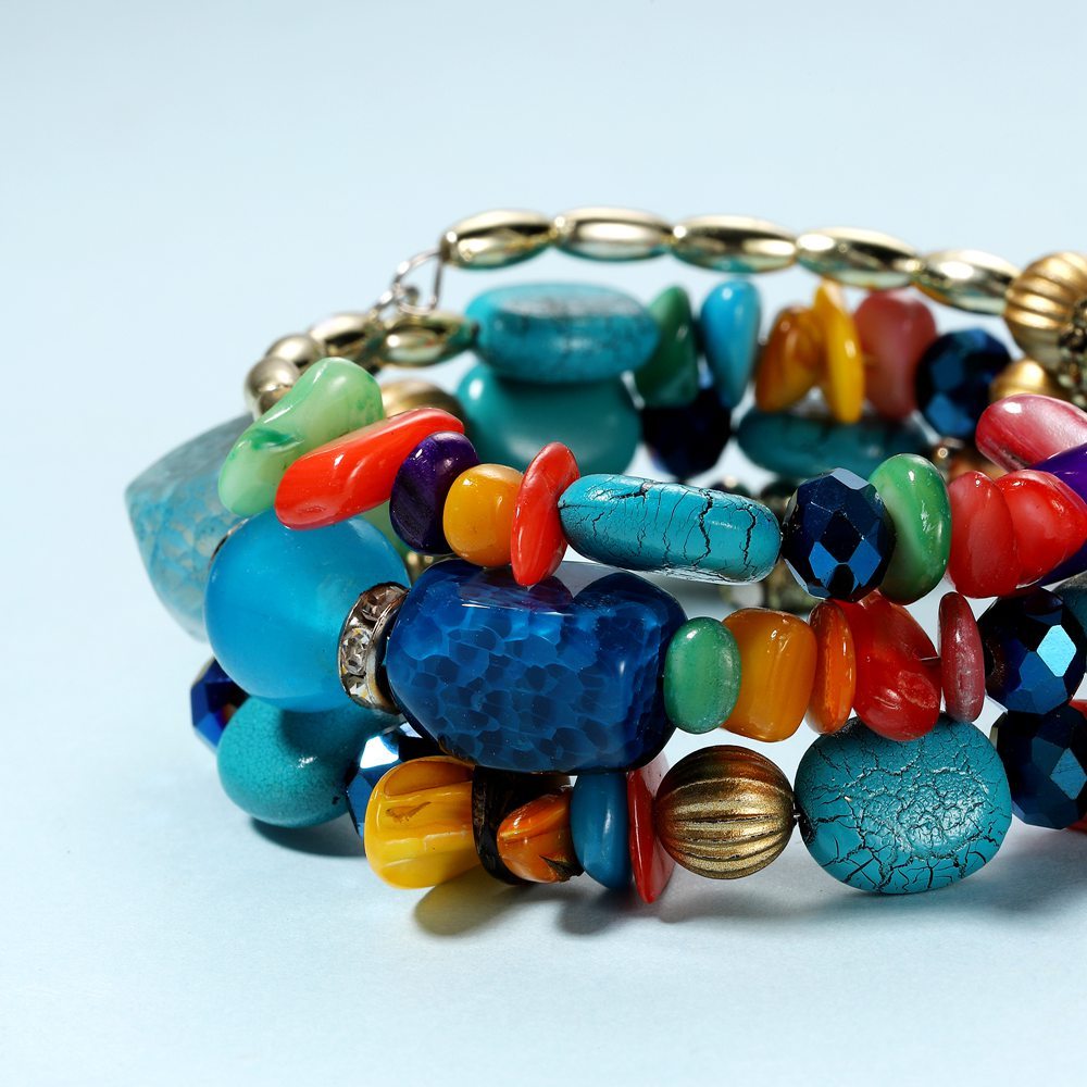 Bohemian Mix Bead Multi Layer Versatile Statement Bracelets Bangles Sparkly Crystal