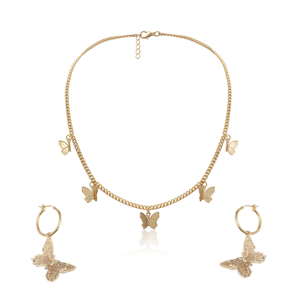 Butterfly Necklace Earrings Set Chain Necklace Charm Huggie Hoop Cute Earrings Dainty Butterfly Jewelry for Women Girls