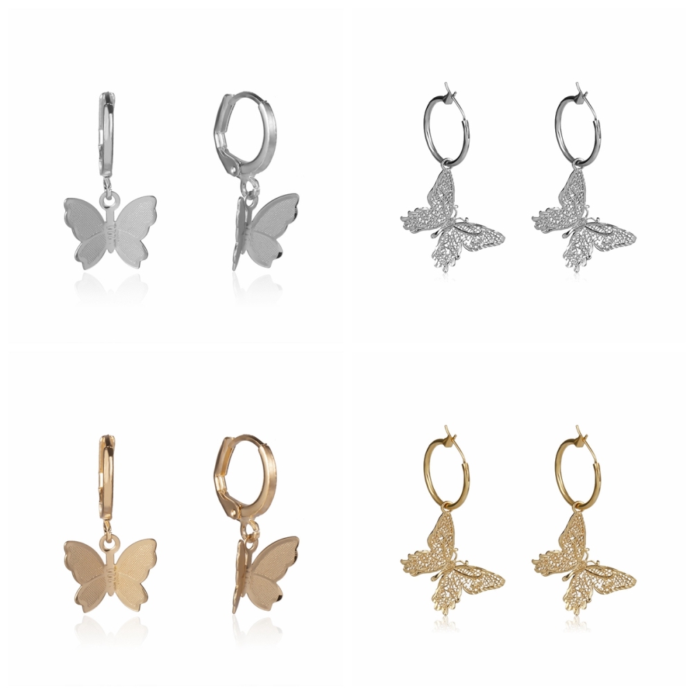 Butterfly Necklace Earrings Set Chain Necklace Charm Huggie Hoop Cute Earrings Dainty Butterfly Jewelry for Women Girls
