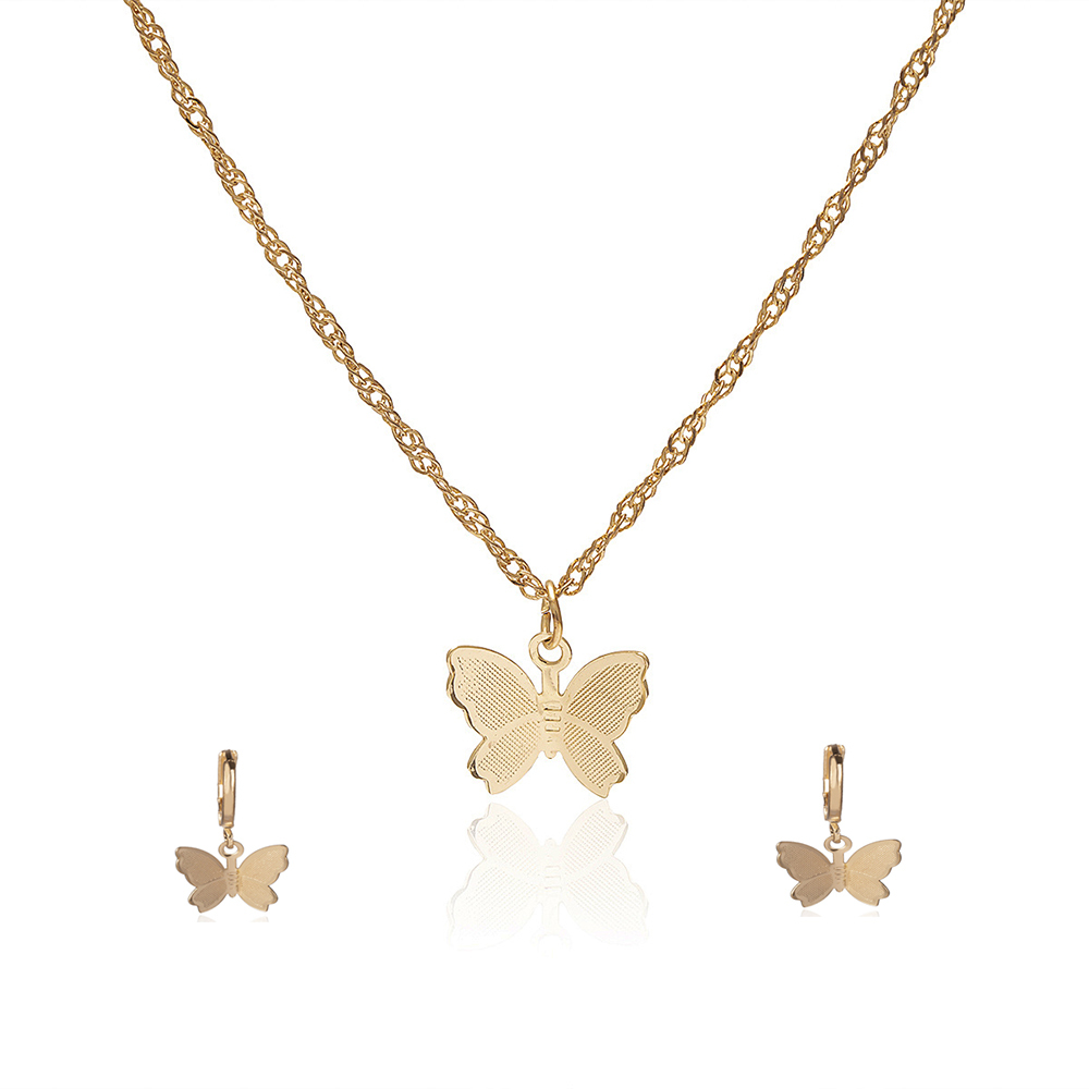 Butterfly Necklace Earrings Set Chain Necklace Charm Huggie Hoop Cute Earrings Dainty Butterfly Jewelry for Women Girls