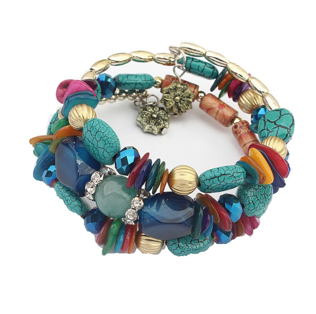 Bohemian Mix Bead Multi Layer Versatile Statement Bracelets Bangles Sparkly Crystal