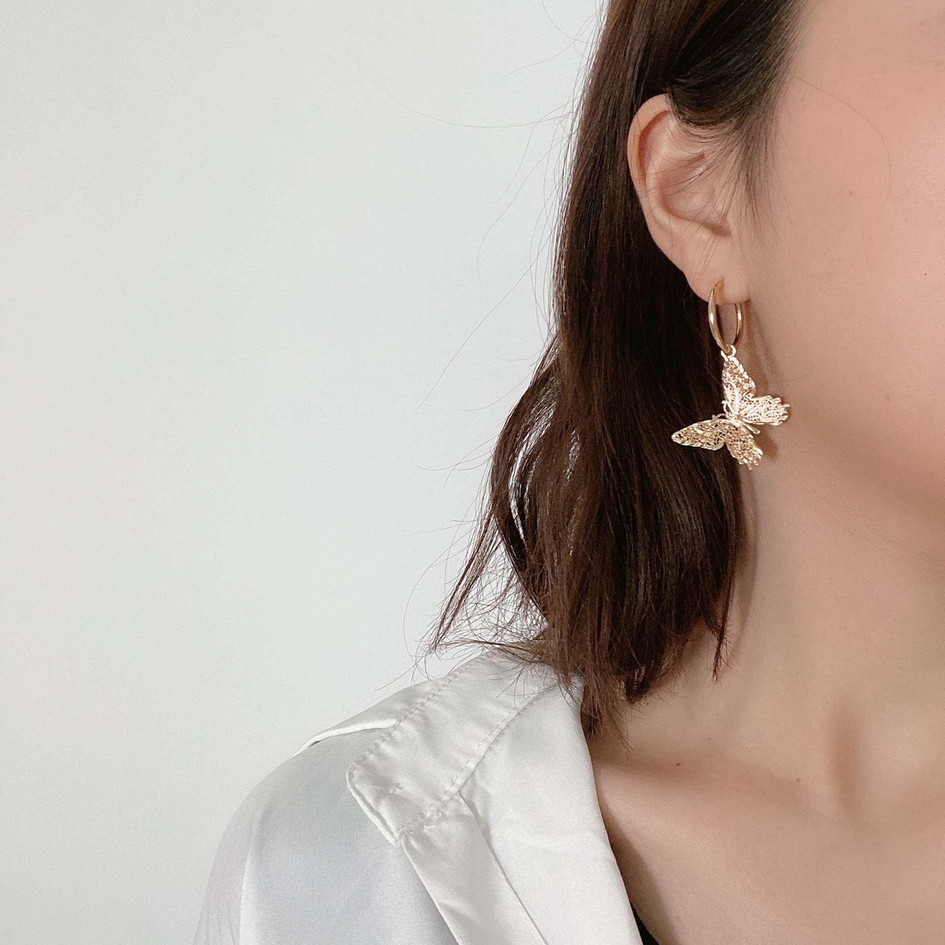Butterfly Tassel Earrings Silver Cuff Cubic Zirconia Crawler Stud Chain Crystals Earrings Set for Women