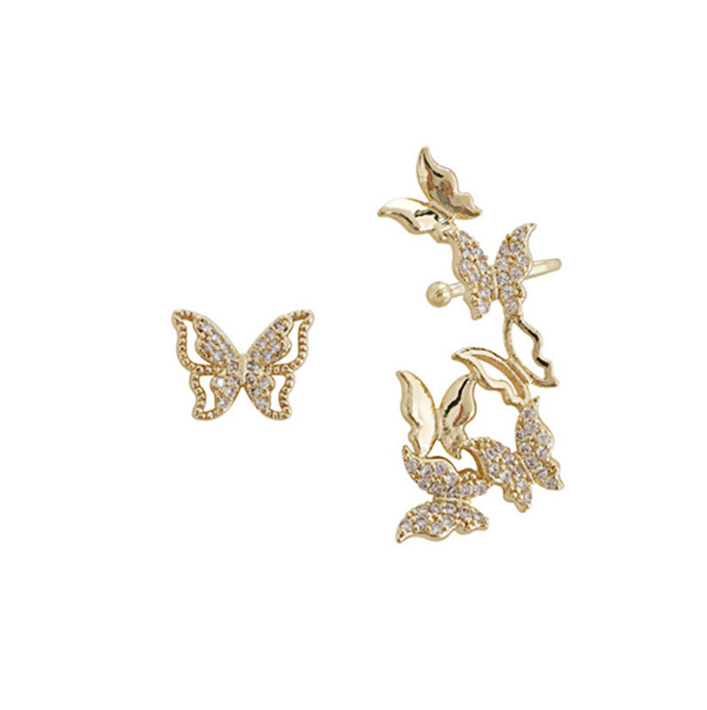 Butterfly Tassel Earrings Silver Cuff Cubic Zirconia Crawler Stud Chain Crystals Earrings Set for Women