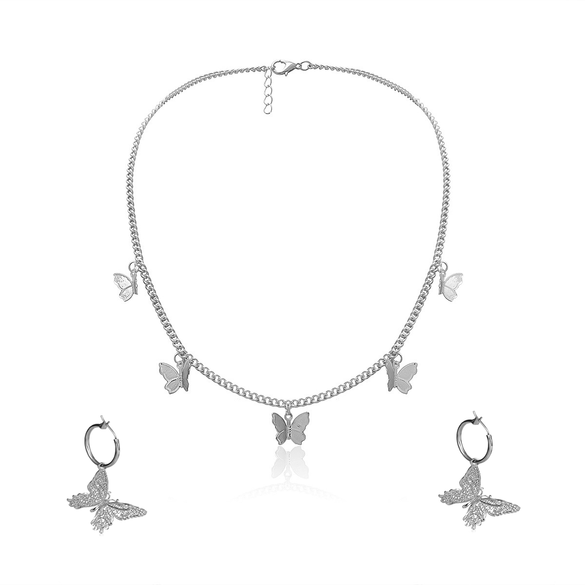 Butterfly Necklace Earrings Set Chain Necklace Charm Huggie Hoop Cute Earrings Dainty Butterfly Jewelry for Women Girls