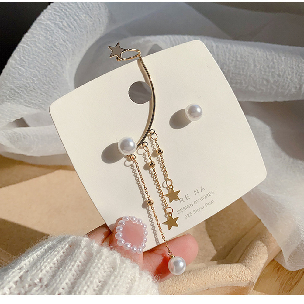 Butterfly Tassel Earrings Silver Cuff Cubic Zirconia Crawler Stud Chain Crystals Earrings Set for Women