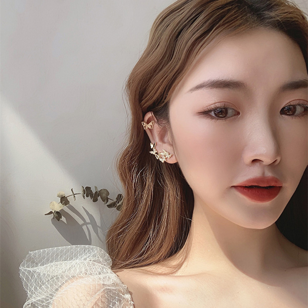 Butterfly Tassel Earrings Silver Cuff Cubic Zirconia Crawler Stud Chain Crystals Earrings Set for Women