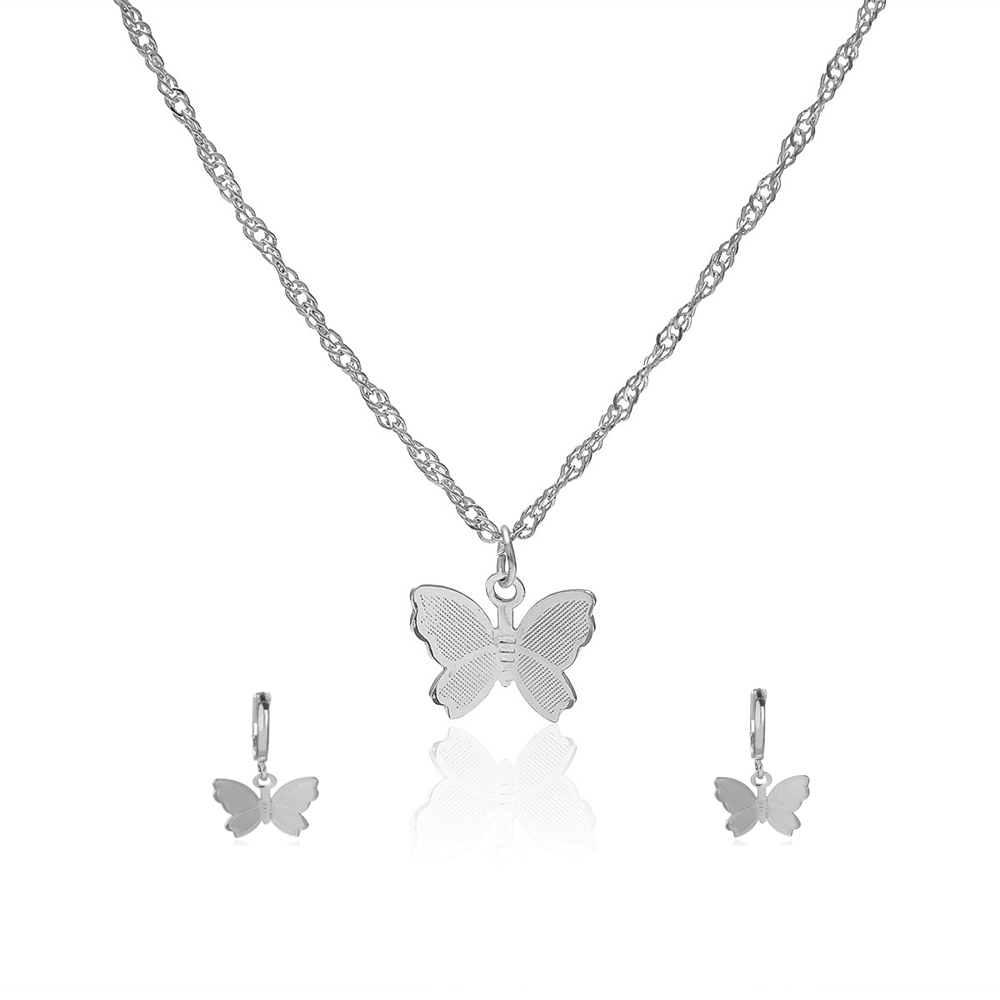 Butterfly Necklace Earrings Set Chain Necklace Charm Huggie Hoop Cute Earrings Dainty Butterfly Jewelry for Women Girls