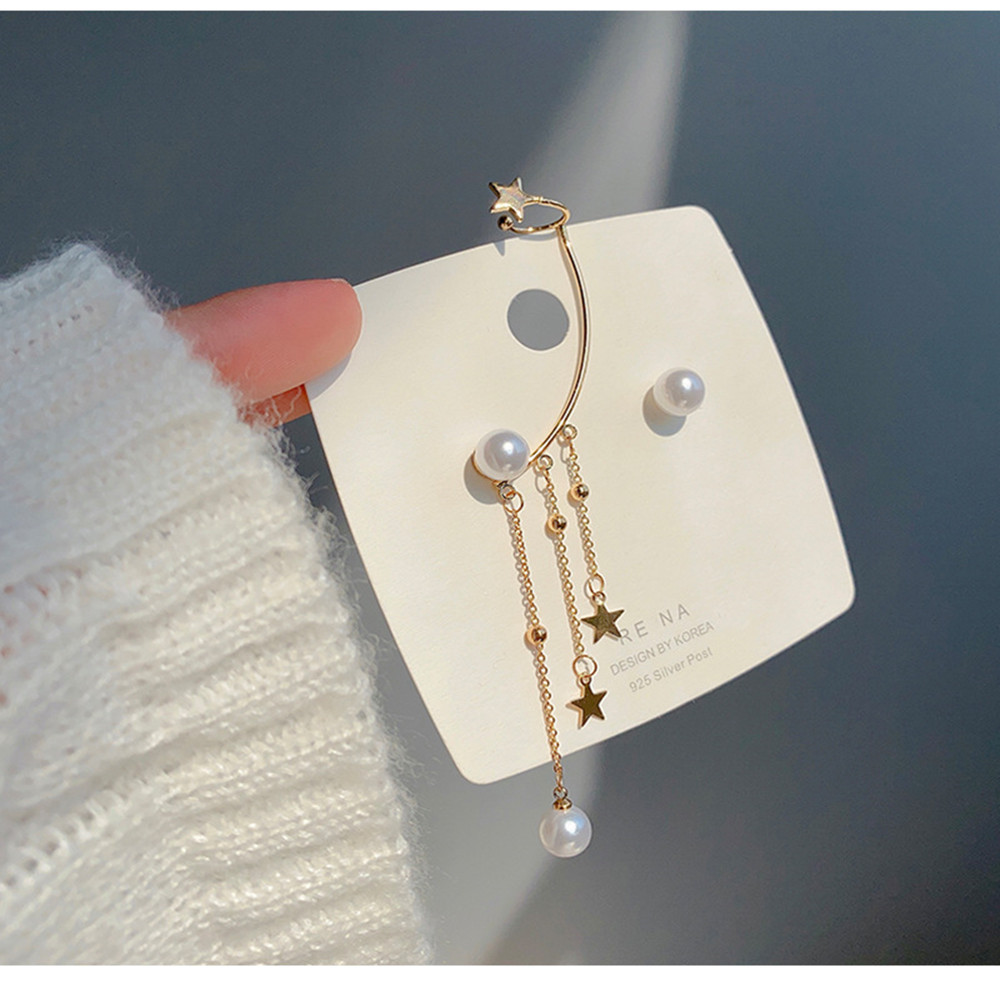Butterfly Tassel Earrings Silver Cuff Cubic Zirconia Crawler Stud Chain Crystals Earrings Set for Women