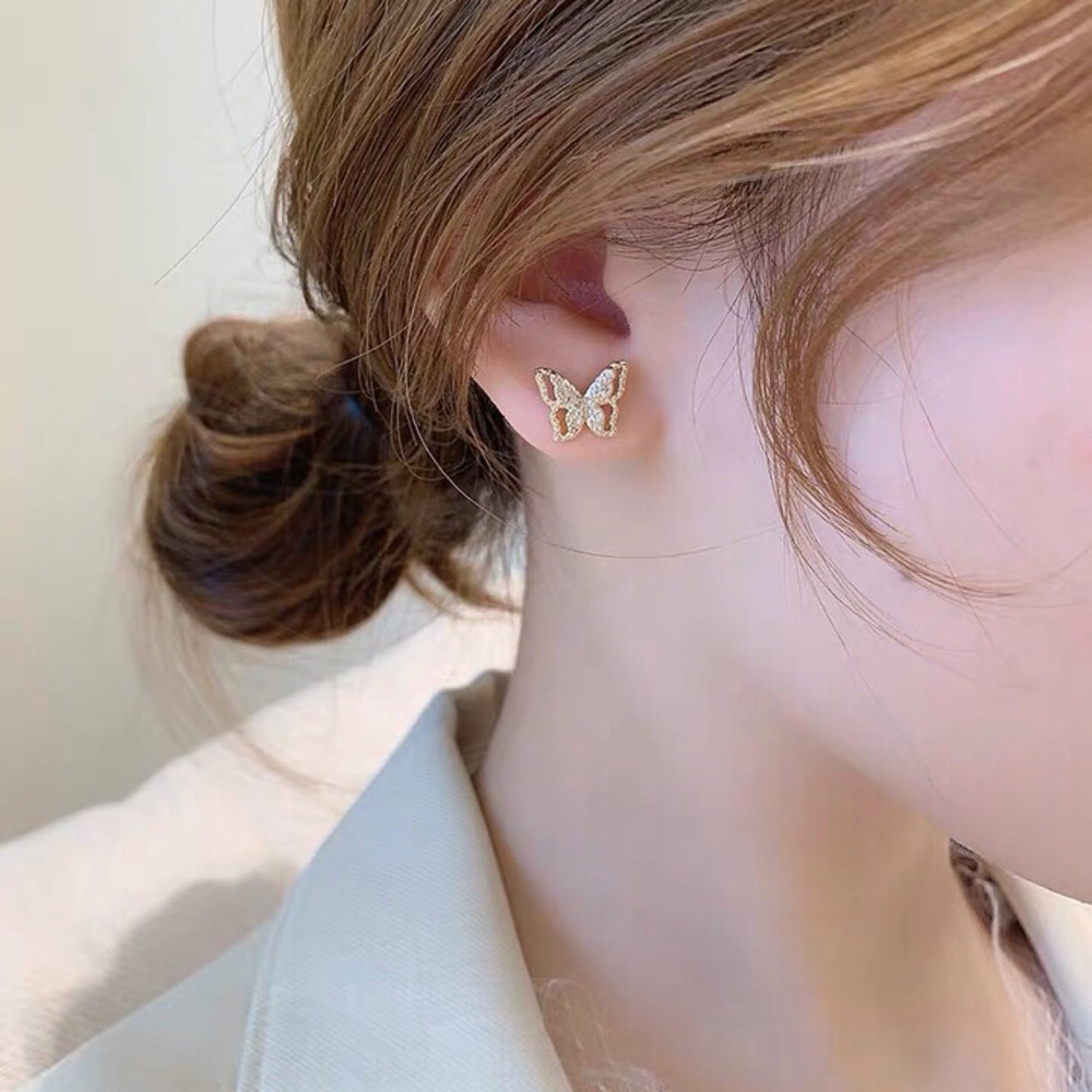 Butterfly Tassel Earrings Silver Cuff Cubic Zirconia Crawler Stud Chain Crystals Earrings Set for Women