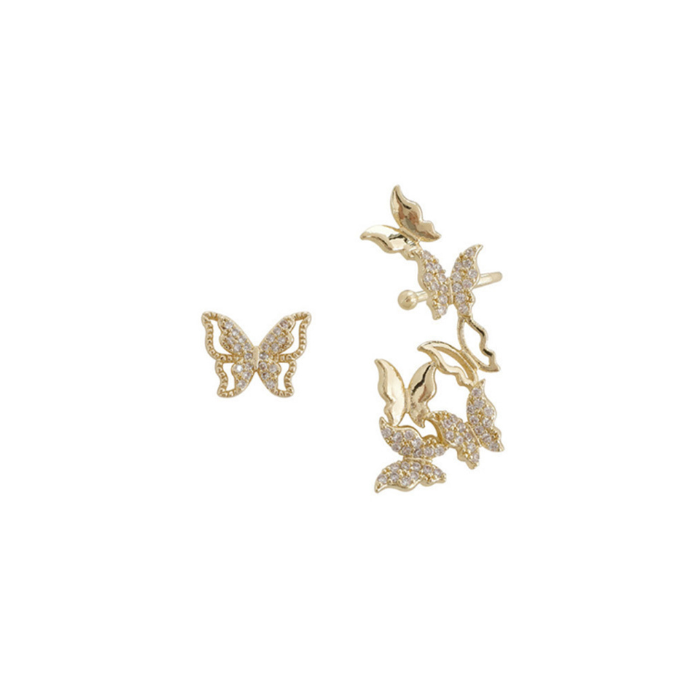 Butterfly Tassel Earrings Silver Cuff Cubic Zirconia Crawler Stud Chain Crystals Earrings Set for Women