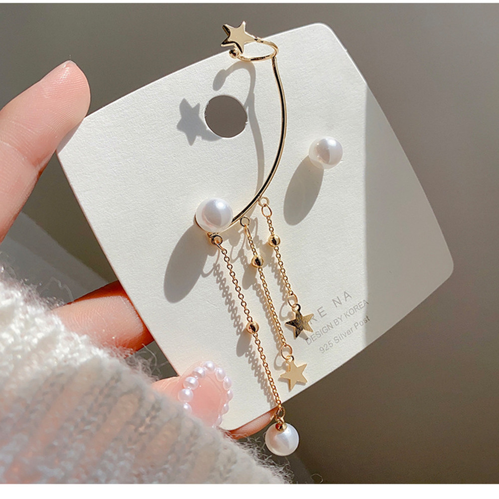 Butterfly Tassel Earrings Silver Cuff Cubic Zirconia Crawler Stud Chain Crystals Earrings Set for Women
