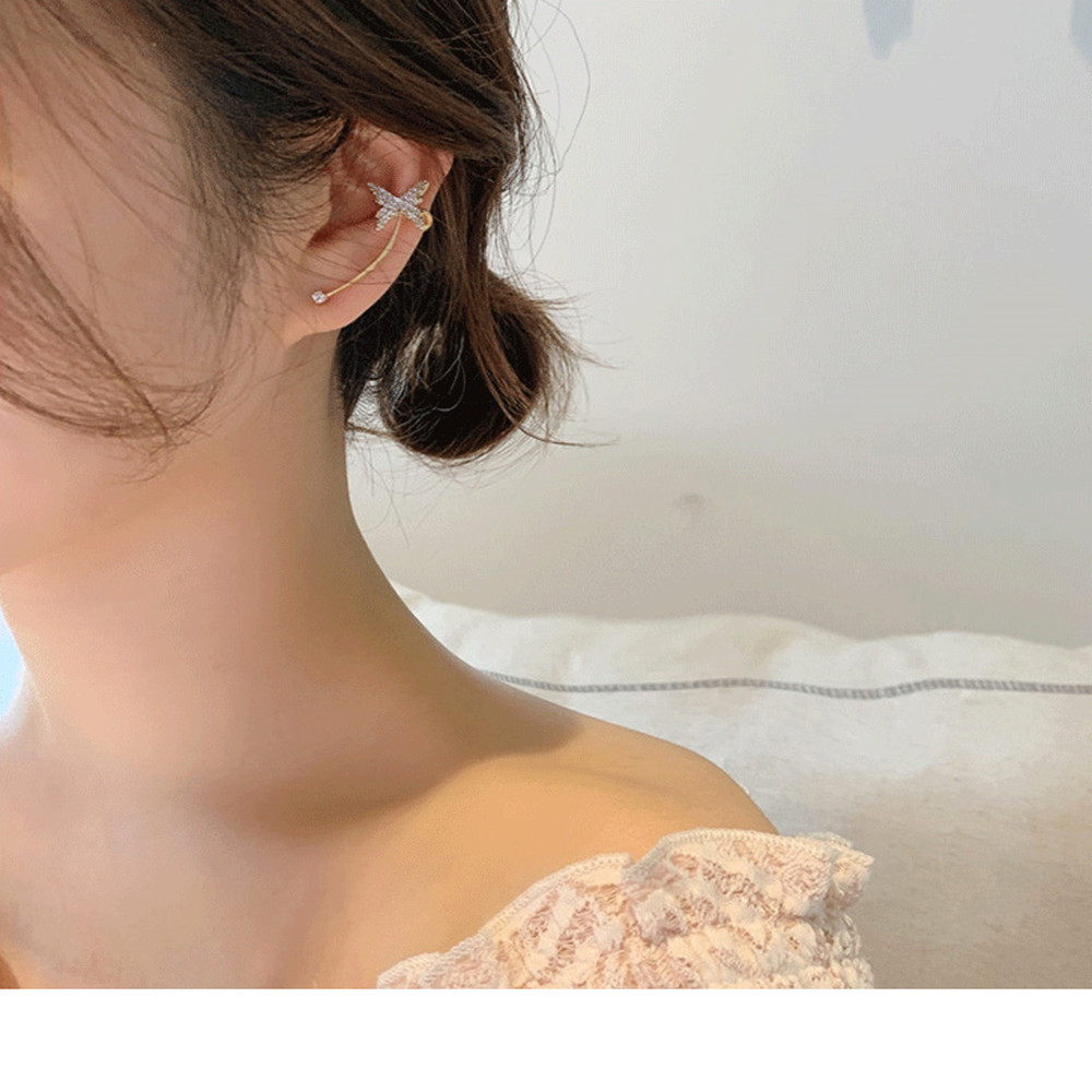 Butterfly Tassel Earrings Silver Cuff Cubic Zirconia Crawler Stud Chain Crystals Earrings Set for Women