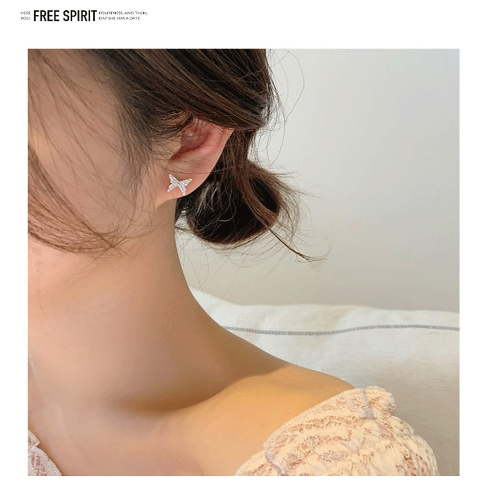Butterfly Tassel Earrings Silver Cuff Cubic Zirconia Crawler Stud Chain Crystals Earrings Set for Women