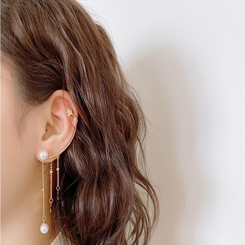 Butterfly Tassel Earrings Silver Cuff Cubic Zirconia Crawler Stud Chain Crystals Earrings Set for Women