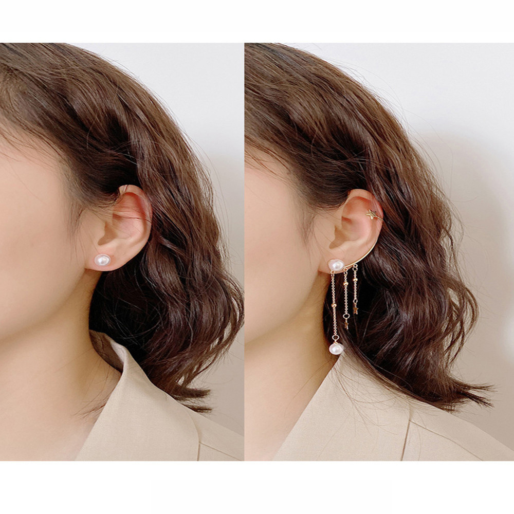 Butterfly Tassel Earrings Silver Cuff Cubic Zirconia Crawler Stud Chain Crystals Earrings Set for Women