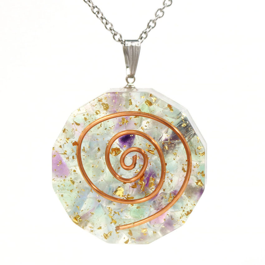 Handmade Chip Stone Round Coin Pendant Necklace for Women Men Gemstone & Crystal Column Pendants Jewelry SN0863