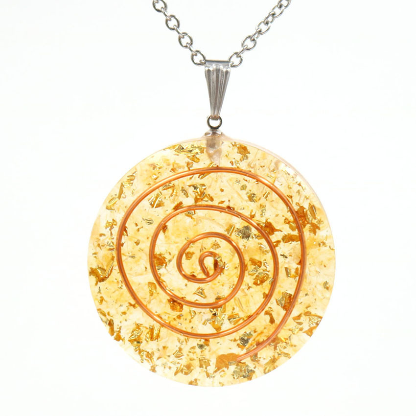 Handmade Chip Stone Round Coin Pendant Necklace for Women Men Gemstone & Crystal Column Pendants Jewelry SN0863