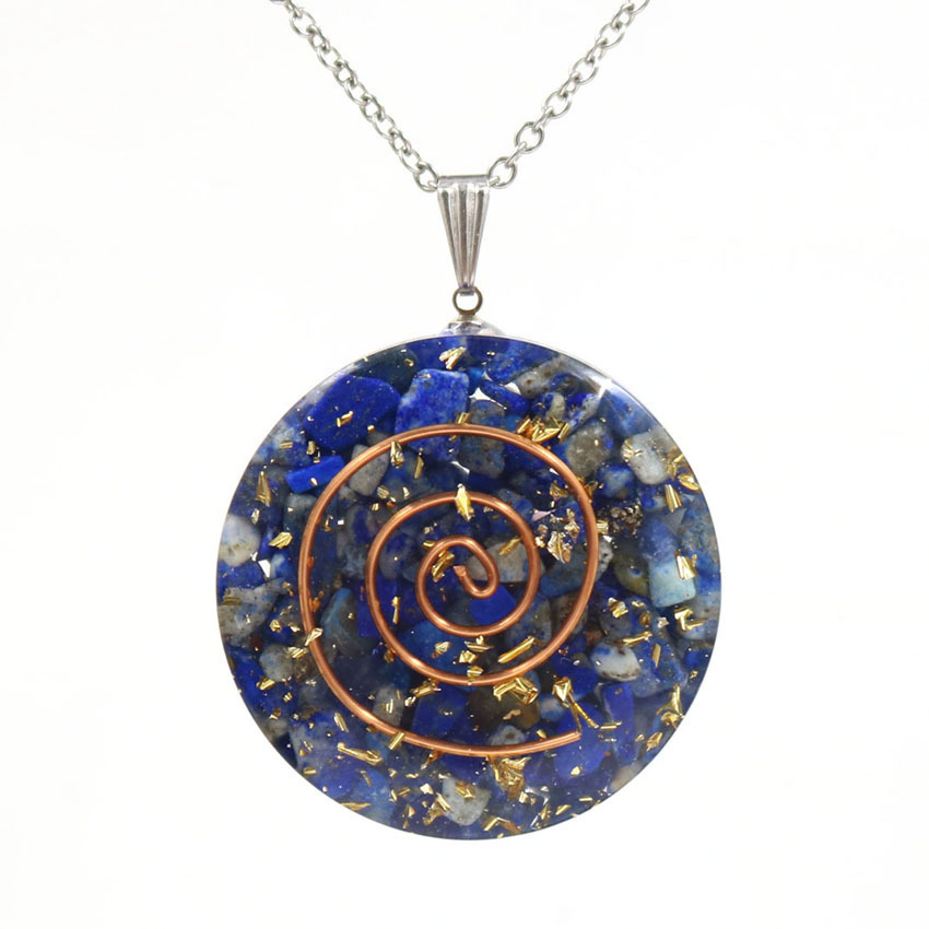 Handmade Chip Stone Round Coin Pendant Necklace for Women Men Gemstone & Crystal Column Pendants Jewelry SN0863