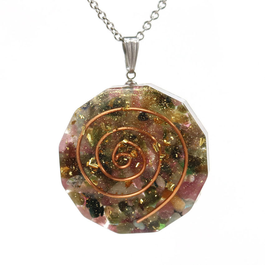 Handmade Chip Stone Round Coin Pendant Necklace for Women Men Gemstone & Crystal Column Pendants Jewelry SN0863