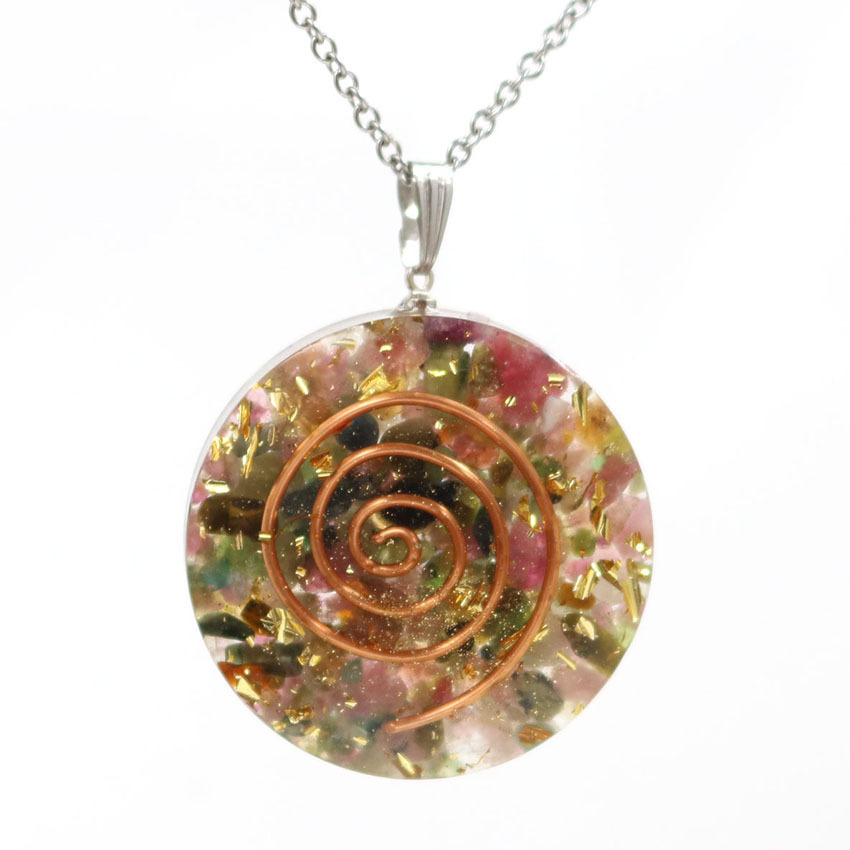Handmade Chip Stone Round Coin Pendant Necklace for Women Men Gemstone & Crystal Column Pendants Jewelry SN0863