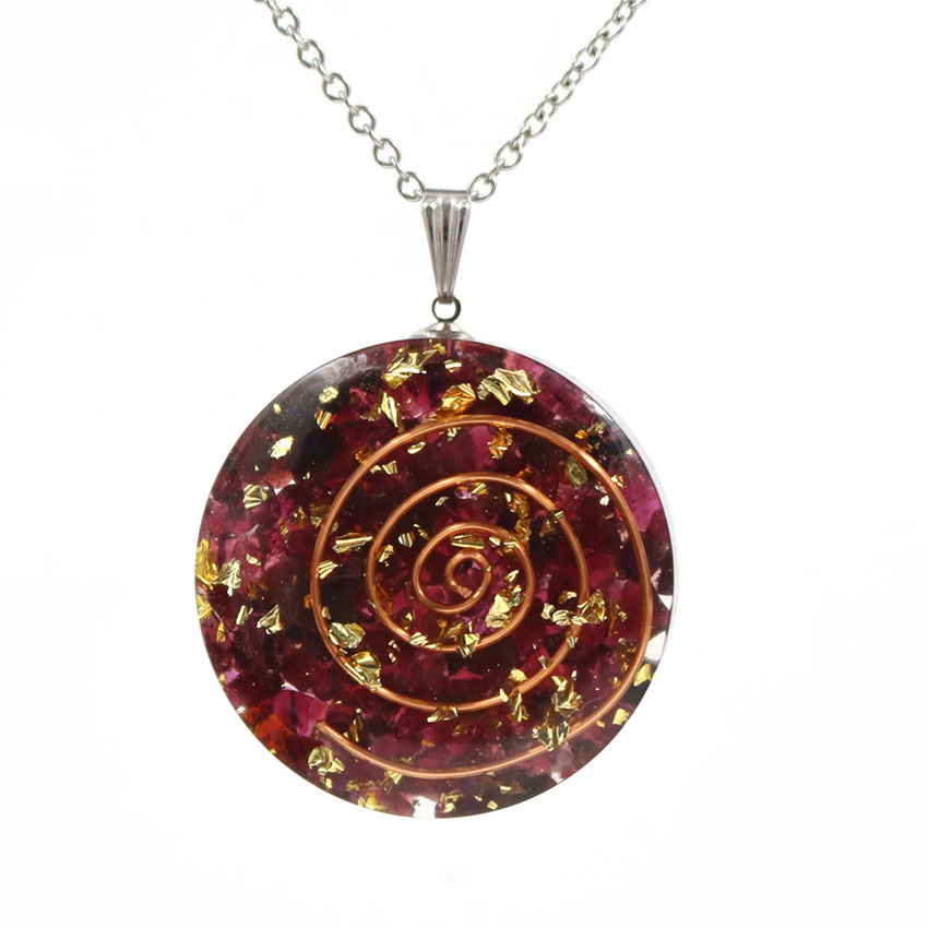 Handmade Chip Stone Round Coin Pendant Necklace for Women Men Gemstone & Crystal Column Pendants Jewelry SN0863