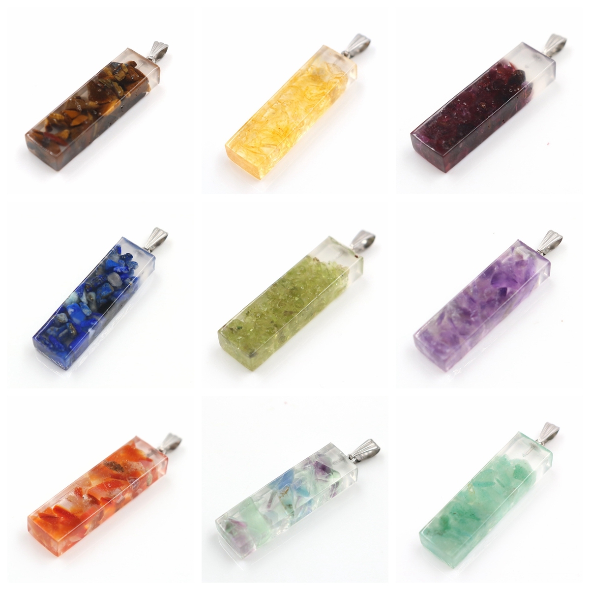 Handmade Chip Stone Prism Pendant Necklace for Women Men Gemstone & Crystal Column Pendants Jewelry SN0862