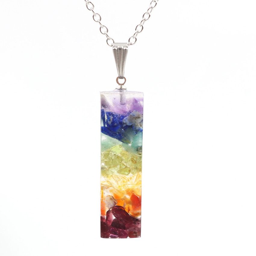 Handmade Chip Stone Prism Pendant Necklace for Women Men Gemstone & Crystal Column Pendants Jewelry SN0861