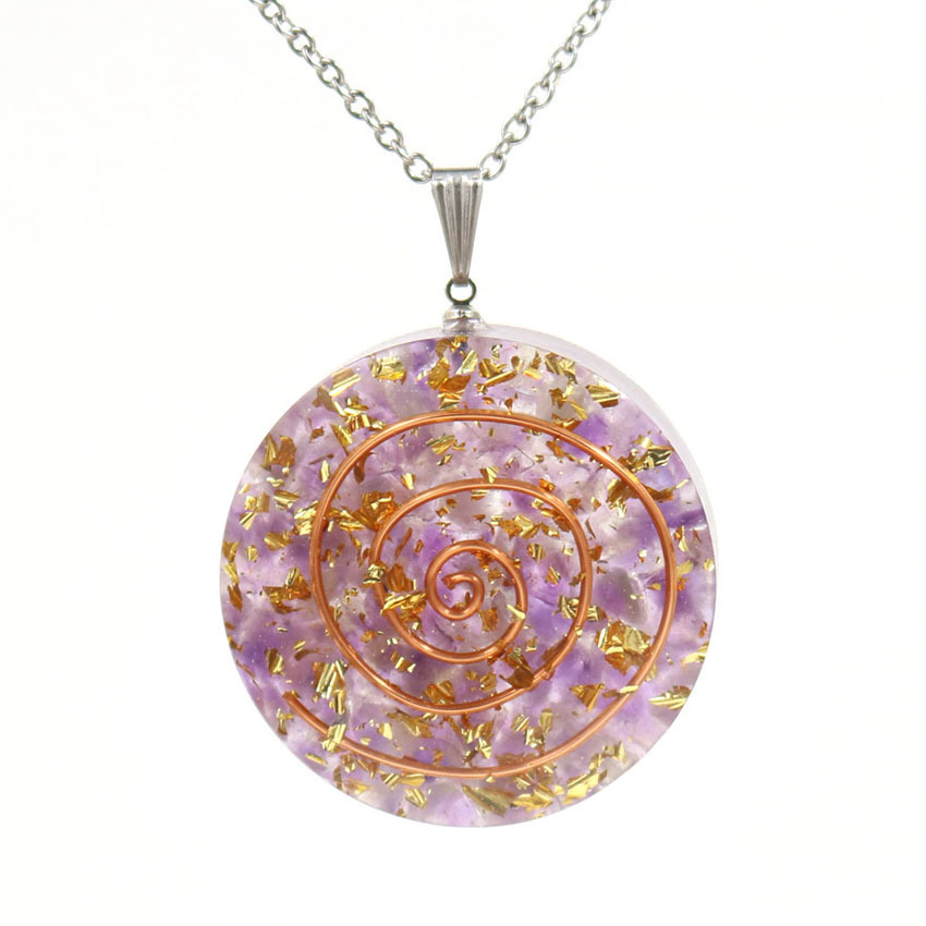 Handmade Chip Stone Round Coin Pendant Necklace for Women Men Gemstone & Crystal Column Pendants Jewelry SN0863