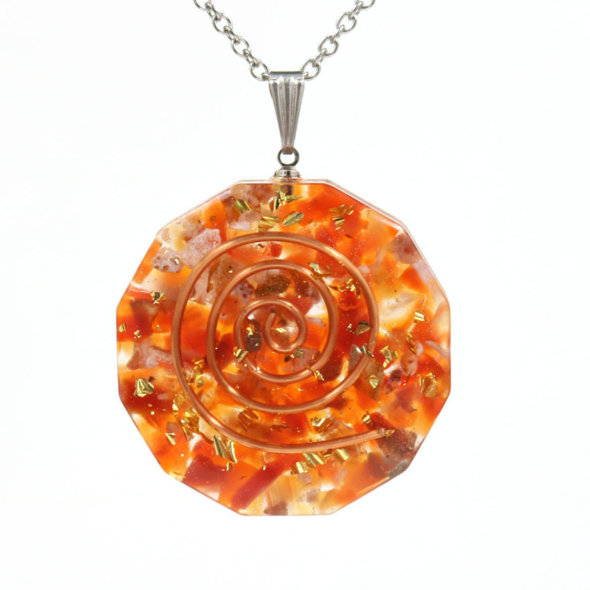 Handmade Chip Stone Round Coin Pendant Necklace for Women Men Gemstone & Crystal Column Pendants Jewelry SN0863