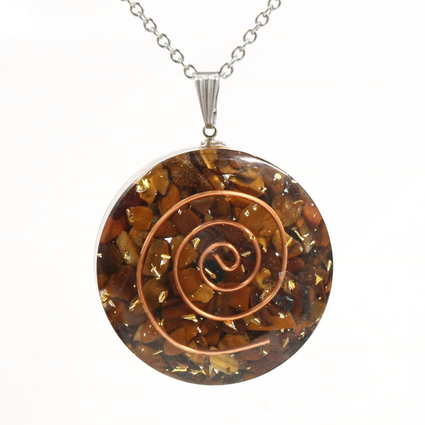 Handmade Chip Stone Round Coin Pendant Necklace for Women Men Gemstone & Crystal Column Pendants Jewelry SN0863