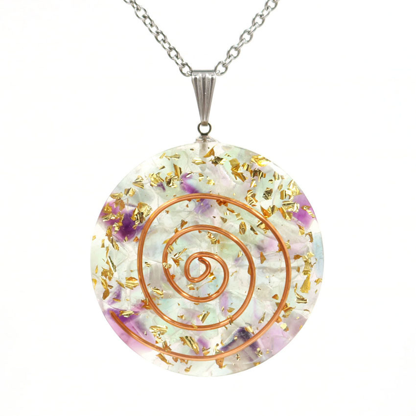 Handmade Chip Stone Round Coin Pendant Necklace for Women Men Gemstone & Crystal Column Pendants Jewelry SN0863