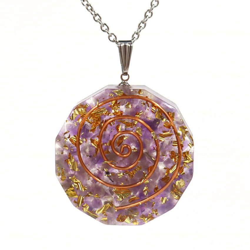 Handmade Chip Stone Round Coin Pendant Necklace for Women Men Gemstone & Crystal Column Pendants Jewelry SN0863