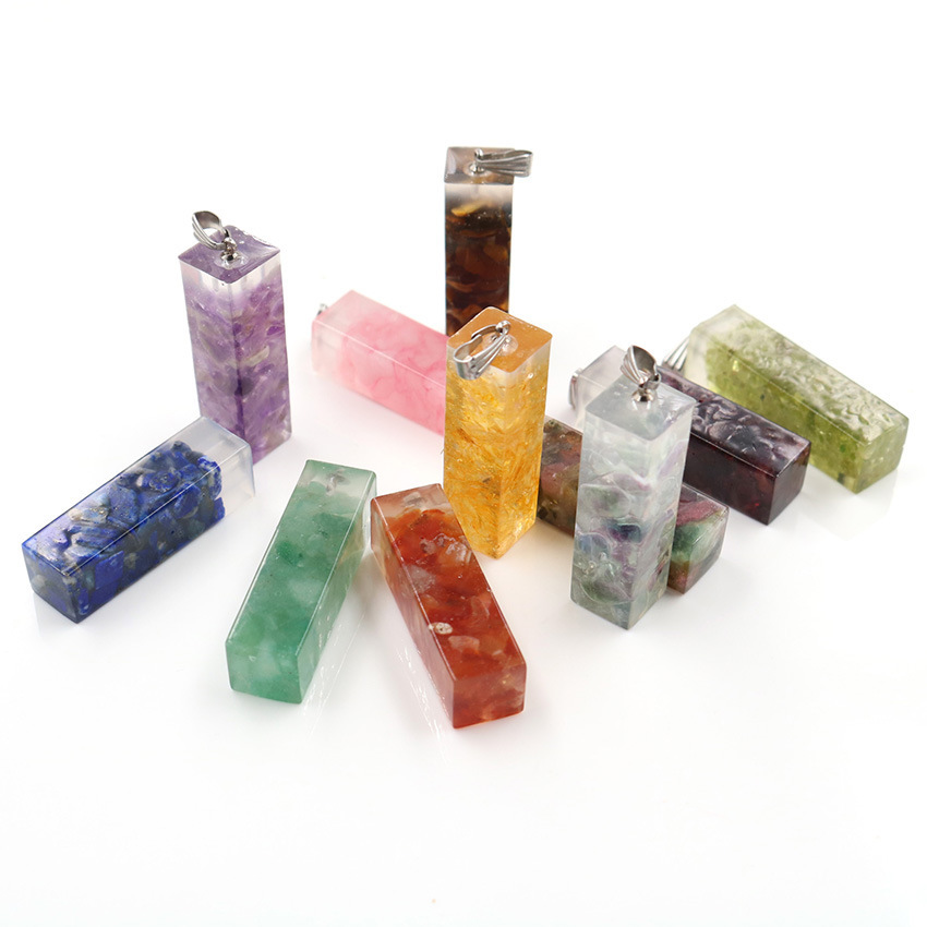 Handmade Chip Stone Prism Pendant Necklace for Women Men Gemstone & Crystal Column Pendants Jewelry SN0861