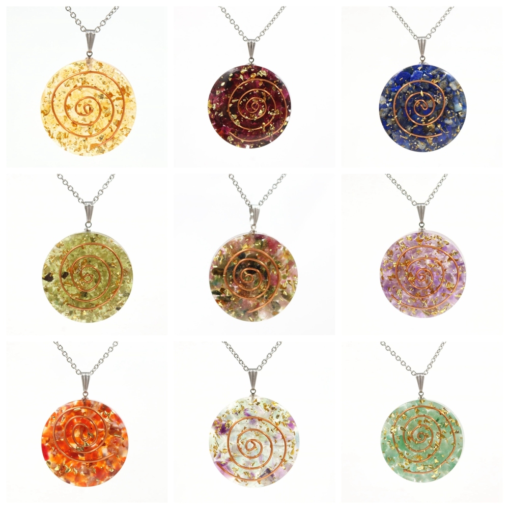 Handmade Chip Stone Round Coin Pendant Necklace for Women Men Gemstone & Crystal Column Pendants Jewelry SN0863
