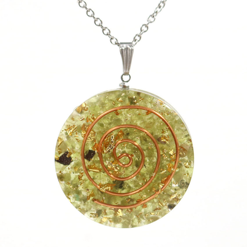 Handmade Chip Stone Round Coin Pendant Necklace for Women Men Gemstone & Crystal Column Pendants Jewelry SN0863