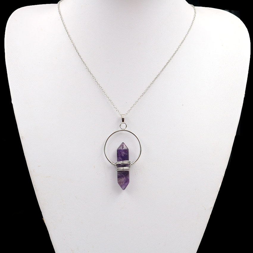 Natural Stone Hexagonal Prism Healing Point Reiki Natural Gem Quartz Necklace Pendants Jewelry