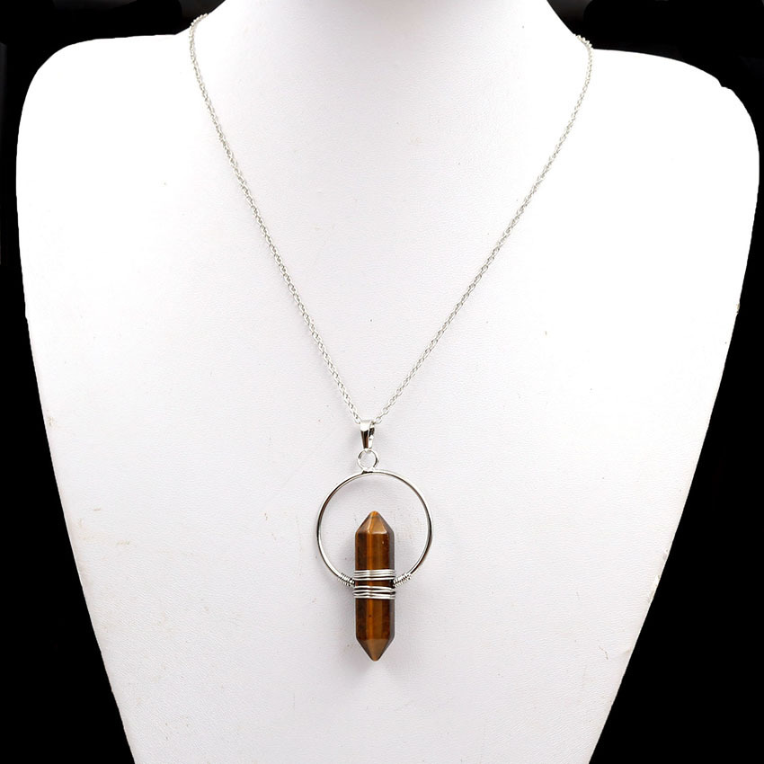 Natural Stone Hexagonal Prism Healing Point Reiki Natural Gem Quartz Necklace Pendants Jewelry