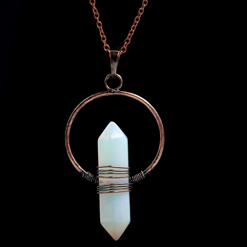 Natural Stone Hexagonal Prism Healing Point Reiki Natural Gem Quartz Necklace Pendants Jewelry