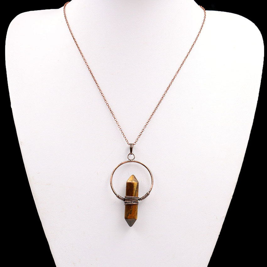 Natural Stone Hexagonal Prism Healing Point Reiki Natural Gem Quartz Necklace Pendants Jewelry