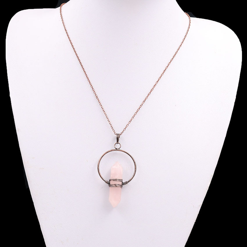 Natural Stone Hexagonal Prism Healing Point Reiki Natural Gem Quartz Necklace Pendants Jewelry