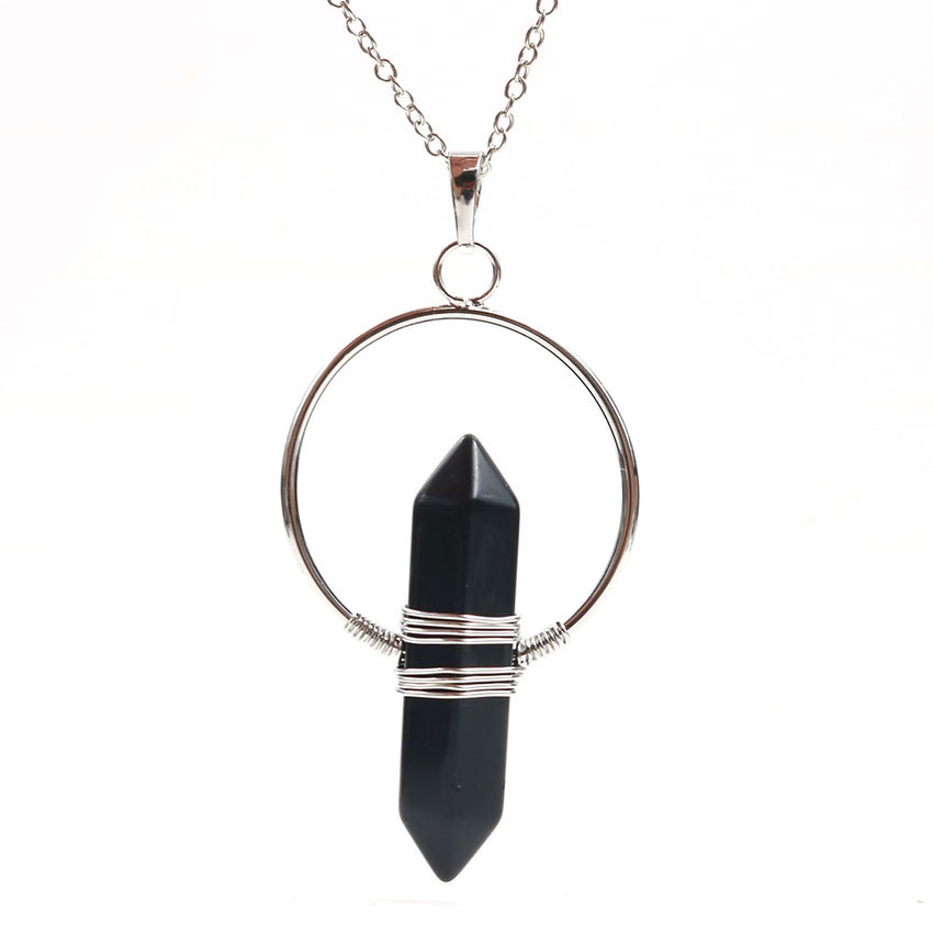Natural Stone Hexagonal Prism Healing Point Reiki Natural Gem Quartz Necklace Pendants Jewelry
