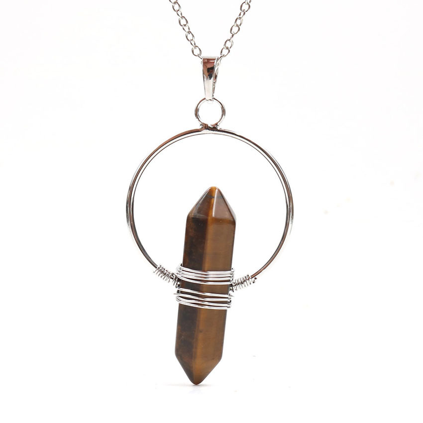 Natural Stone Hexagonal Prism Healing Point Reiki Natural Gem Quartz Necklace Pendants Jewelry