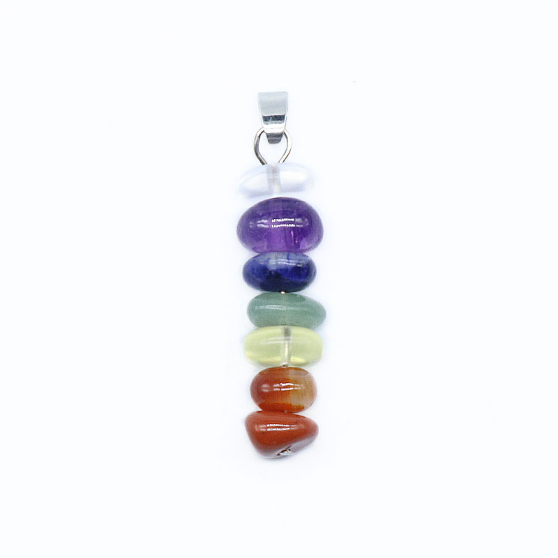 7 Chakra Stone Necklace Natural  Raw Quartz Healing Yoga Pendulum Pendant for Women Girls Men