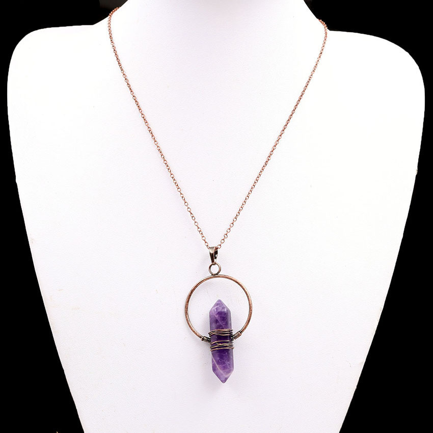 Natural Stone Hexagonal Prism Healing Point Reiki Natural Gem Quartz Necklace Pendants Jewelry