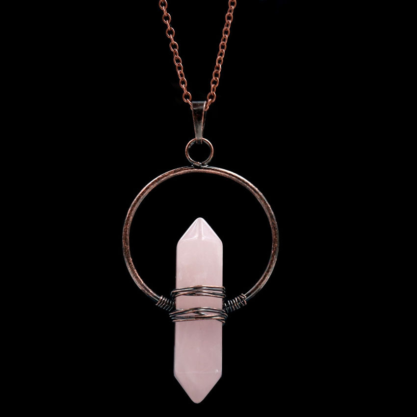Natural Stone Hexagonal Prism Healing Point Reiki Natural Gem Quartz Necklace Pendants Jewelry